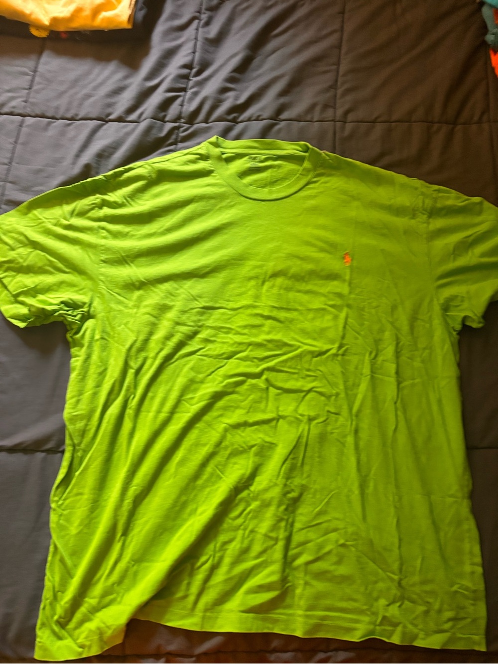 Polo by Ralph Lauren Bright Green Crew Neck T-Shirt with Orange Polo Pony